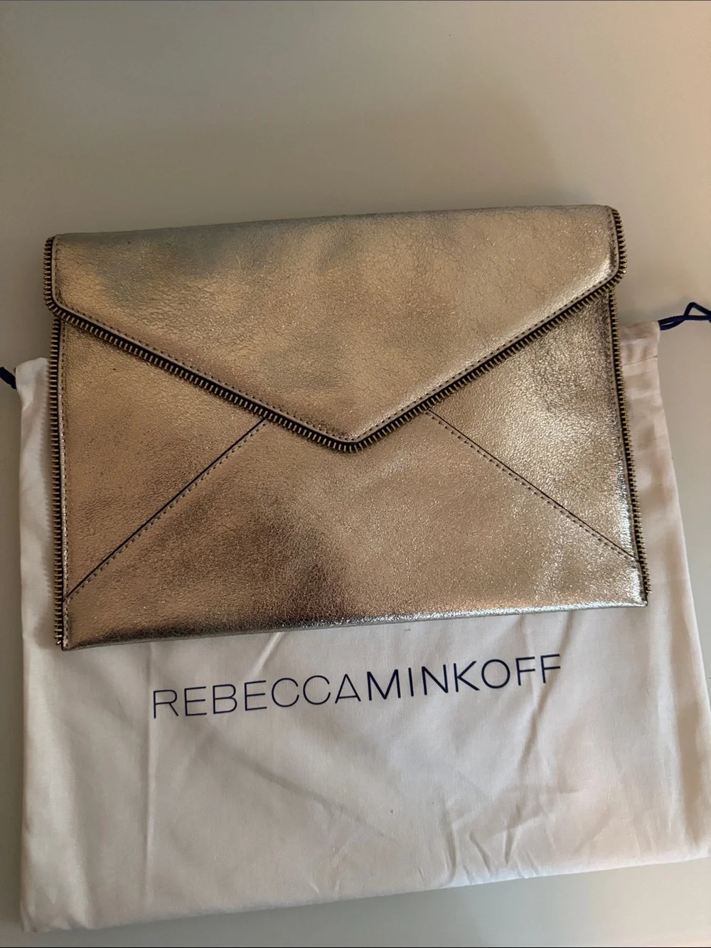 Rebecca Minkoff Gold with black Zip-Trim Envelope Clutch